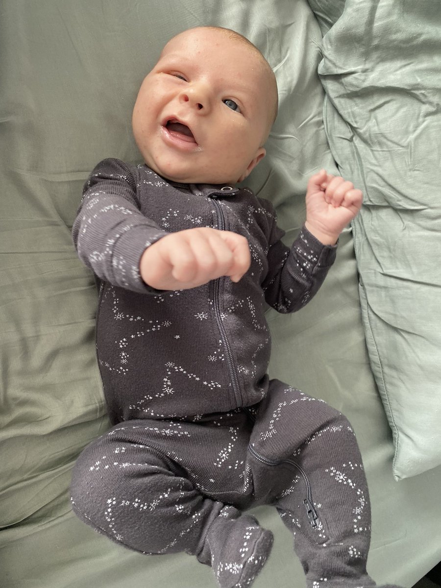 deannacritchley's tweet photo. This is the face of a 5.5 week old who just let his mom sleep til 11am! I was tired after my first week back to coaching, and it’s like he knew it. 💙#isheevenreal #bestbabyever https://t.co/OAkkxVuf6h