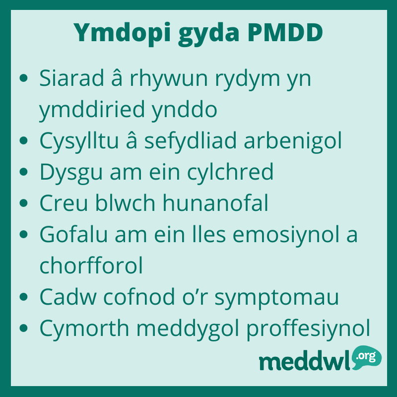 gwefanmeddwl's tweet photo. Rhagor o wybodaeth, profiadau a chyngor:
➡️https://t.co/WlXlZt6470⬅️
#IechydMeddwl #PMDD #Meddwl #Mislif @lisajenbrown @MindCymru #PMDDAwarenessMonth https://t.co/6bMT19O89a