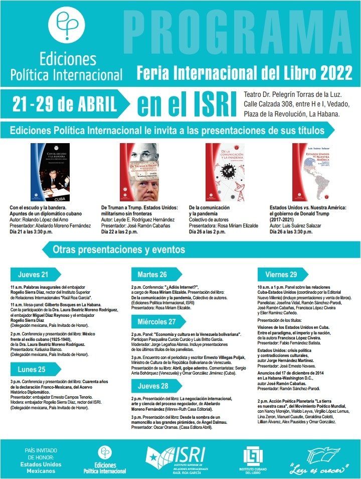 ¿Quieres saber lo que pasará en el @ISRICuba durante la @feria_habana? Te invito a que veas el programa que se desarrollará en el #ISRI y participes con nosotros. La cita es del 21 al 29 de abril en Calzada y H, Vedado. #OrgulloISRI #DeLaTallaDeRoa #LeerEsCrecer