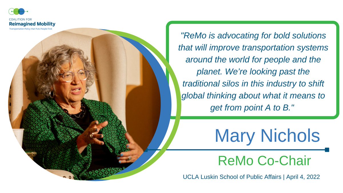 Our co-chair <a href="/MaryNicholsCA/">Mary Nichols</a> sat down with <a href="/UCLALuskin/">UCLA Luskin School of Public Affairs</a> students to talk #environment, #transportation – and ReMo! You can view her full remarks here: bit.ly/3JGXHvt