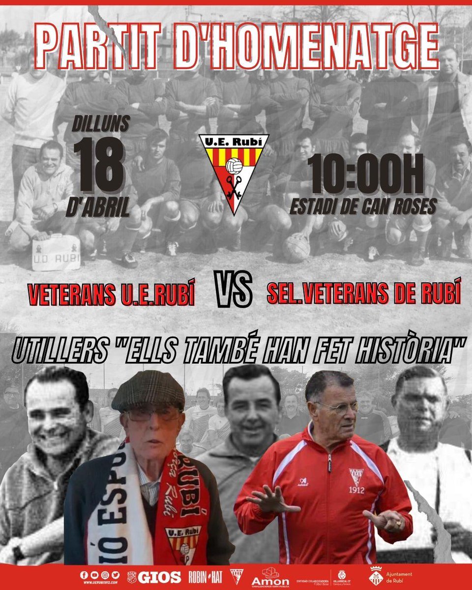 Utilleros,Masajistas,Cuidadores del Campo.Grandes Personas,Invisibles en muchas ocasiones imprescindibles y protagonistas en nuestras vidas como deportistas Están en todos los clubs y se merecen un gran día,Mejor en Vida.Nos vemos el 18 <a href="/EsportsRadioRub/">Esports Ràdio Rubí</a> <a href="/CEOlimpic/">C.E. Olimpic Can Fatjó</a> <a href="/Juv25/">CF Juv 25 Septiembre</a> <a href="/AjRubi/">Ajuntament de Rubí</a>