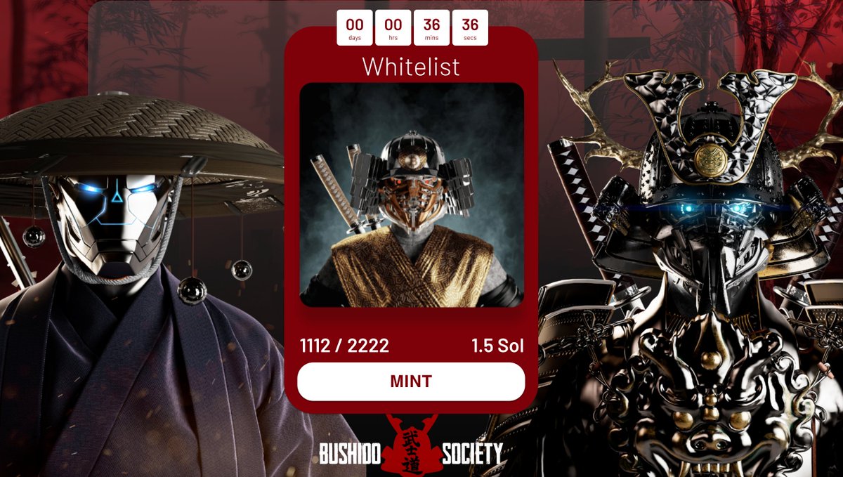 Bushido_Society's tweet photo. 🚨 50% SOLD in LESS THAN ONE HOUR !!!🚨

STILL CHANCES FOR EVERYBODY!

⏰PUBLIC MINT IN 35 MINUTES!!!🚀

https://t.co/h4FC2XYaJf https://t.co/RxfPeN0TYf