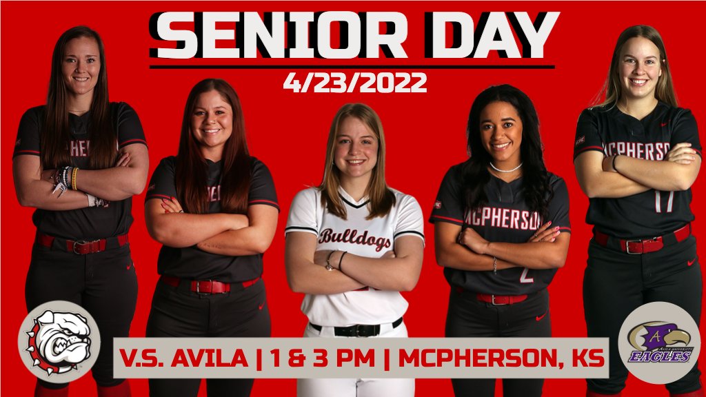 McPherson Softball🥎 (@macbulldogssb) on Twitter photo 📢It's #GameDay and #SeniorDay
🥎Bulldogs vs <a href="/Avila_Athletics/">Avila Athletics</a>
⏰DH 1 & 3 PM
📍Bulldog Park
📺kcacnetwork.com/mcpherson/
📊naiastats.prestosports.com/sports/sball/2…
#BulldogPride #KCACsb 📢It's #GameDay and #SeniorDay
🥎Bulldogs vs <a href="/Avila_Athletics/">Avila Athletics</a>
⏰DH 1 & 3 PM
📍Bulldog Park
📺kcacnetwork.com/mcpherson/
📊naiastats.prestosports.com/sports/sball/2…
#BulldogPride #KCACsb