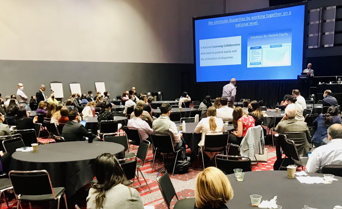 Julia_M_Kim's tweet photo. Call to action by Dr. David Nichols “We eliminate disparities by working together on a national level.” Proposes national learning collaborative dedicated to patient equity &amp; eliminating disparities. ‘Solutions for Patient Equity’. We can do this! @academicpeds #APAQIConference https://t.co/ZFyGdcxxNl
