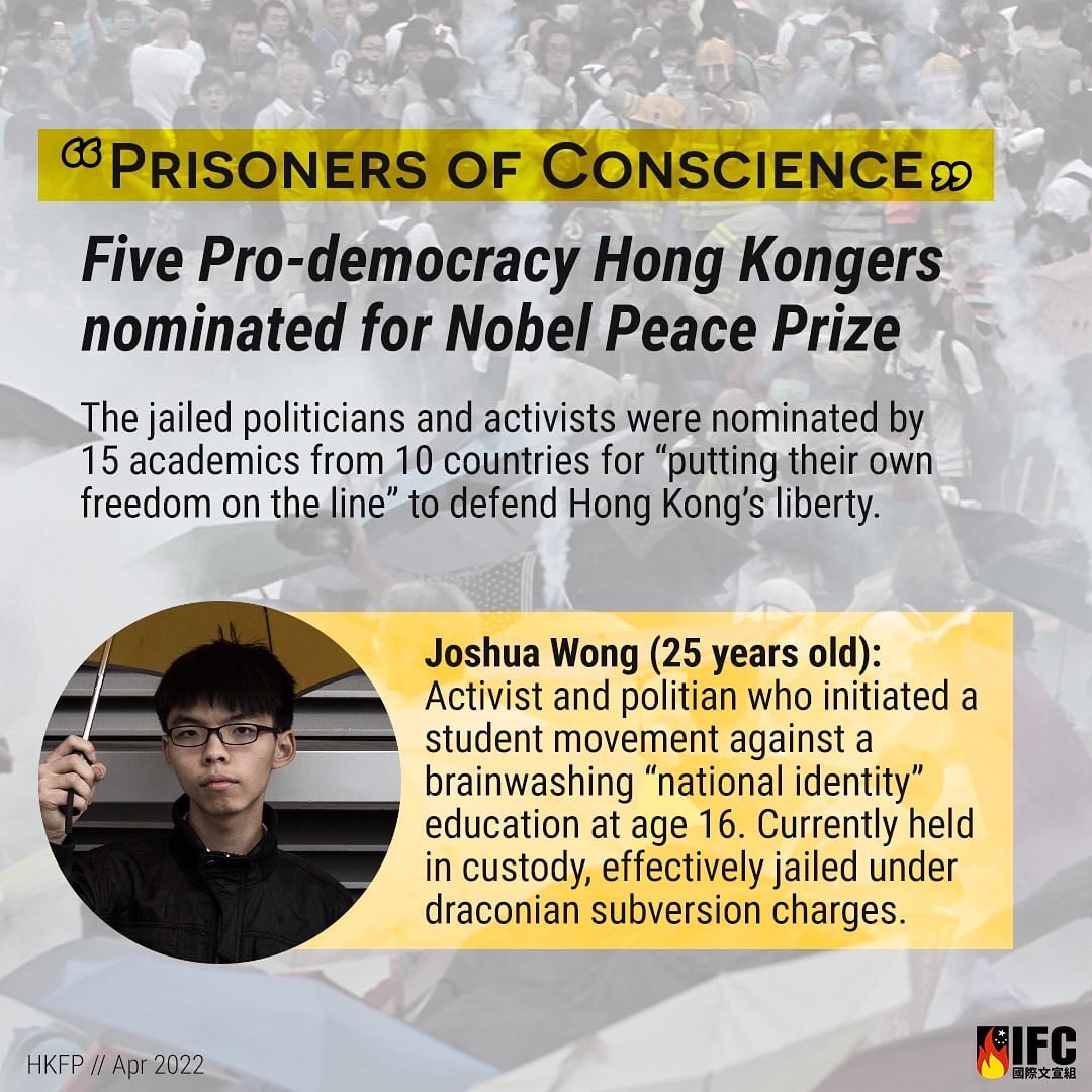 MenSuen's tweet photo. #HongKongers, we really hope that not all news are bad news. We hope this cheer you up a bit (altho we all know that most likely they will not get the prize), but it's some form of recognition eh?
#JoshuaWong #JimmyLai #LeeCheukyan #GwenythHo #ChowHangtung #NobelPeacePrize #China https://t.co/J7T73Wazy1
