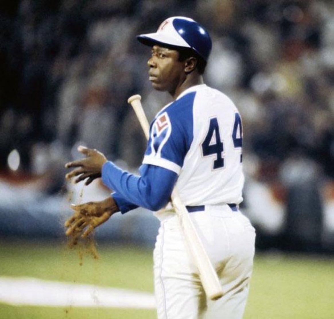 Super70sSports's tweet image. Every time a guy steps out of the box and adjusts his batting gloves for two minutes I'm reminded Hank Aaron hit 755 homers using dirt.
