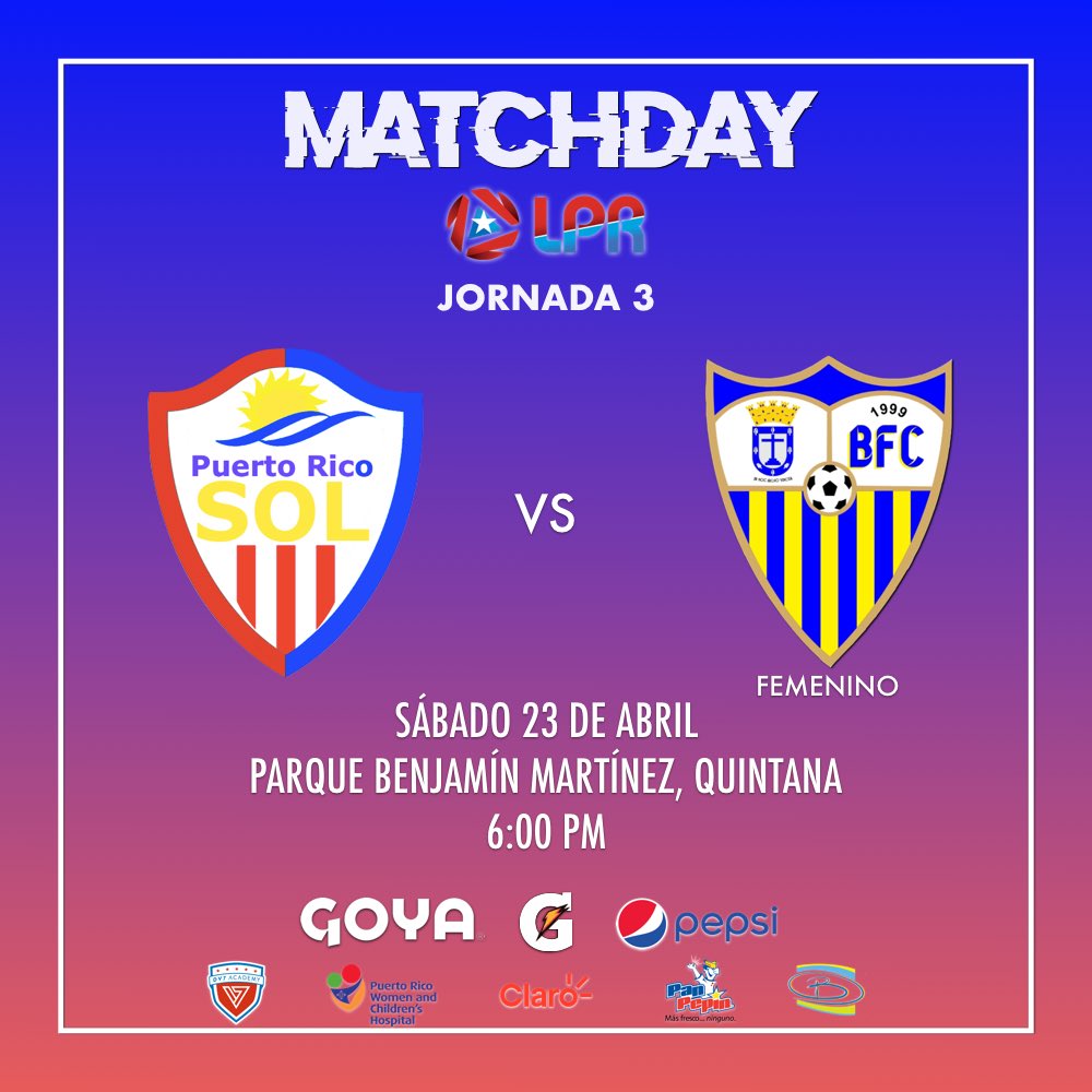 ¡Mañana! Nuestro equipo Superior Femenino enfrentará al Puerto Rico Sol en partido de la Liga Puerto Rico. ¡Vamos Bayamón! 🙌🏻⚽️
⏰: 8:00 PM
🏟: Parque Benjamín Martínez, Quintana
