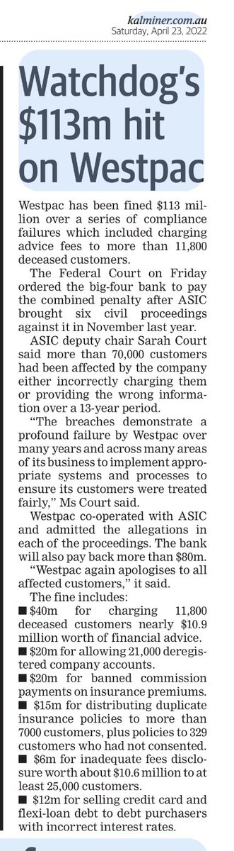 LyndaFrench19's tweet photo. Remember #BankRC held
so long ago, only now they are taking action. I mean Charging nearly 12,000 Deceased Customers for Advice, is a bit creepy. Wonder what the advice was? #Banks @ALeighMP #ausfin https://t.co/eIdCp7PXtI