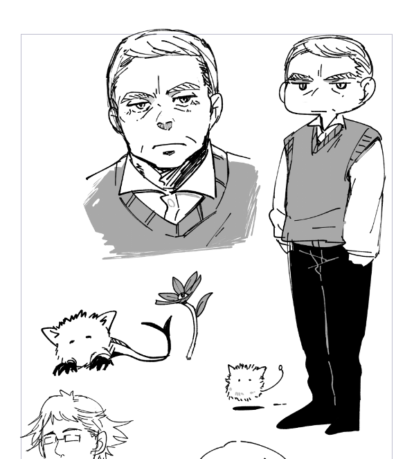 #コルクラボマンガ専科
人外漫画3話目のキャララフ(暫定)
頑固ジジイともふもふ人外の話になりそうです。
はい、今回の人外もかわいいですね～～🤤(← 