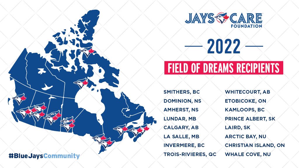 We're proud to announce more than $1.2 million in funding for community baseball infrastructure across Canada!

Congratulations to our 2022 Field Of Dreams grant recipients 💙