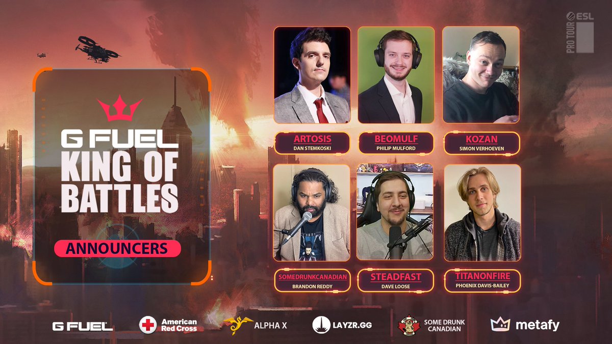 AlphaXsc2's tweet photo. ✨Here are the talents for @GFUELesports King of Battles 3!

Excited to announce that @Artosis will be casting with @BeoMulf_SC2 on the final day!

Catch us on 📺https://t.co/MsXQQTaZwF &amp; 📺https://t.co/bxSQEdVWA5

@TryMetafy @RedCrossGaming @layzrgg @SomeDrunkCdn @matcherino https://t.co/7oYidc3rEk