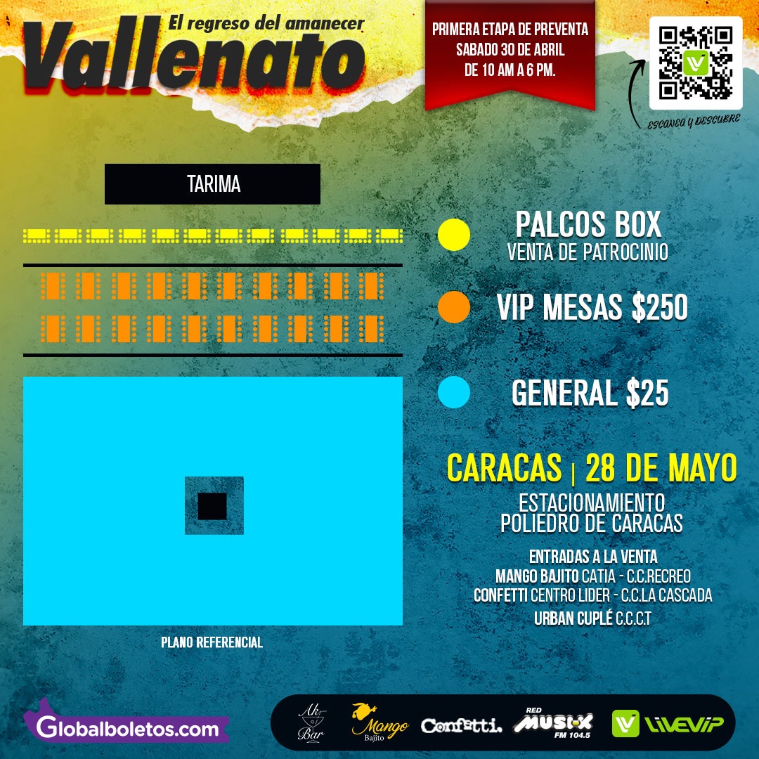estendenciavzl's tweet image. Confirmado el próximo #AmanecerVallenato en la ciudad de Caracas 

Con la participación de Jorge Celedón, Ana del Castillo, Omar Geles y Los Diablitos el próximo 28 de Mayo 

Gracias a @livevip_music 

#LiveVIP