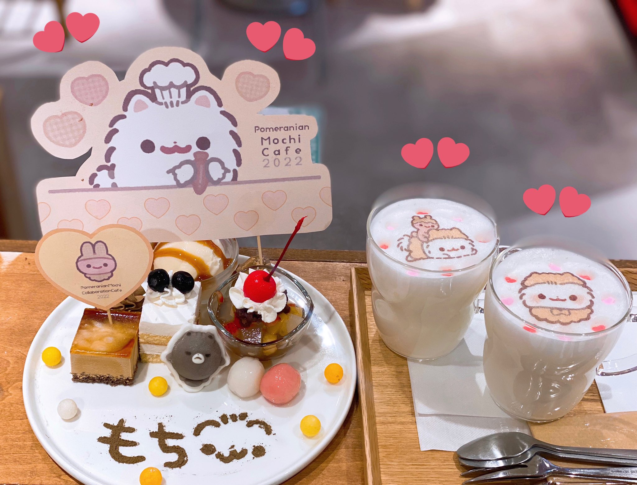 ポメラニアンもち 桃 Tシャツ コラボカフェ 2024 ポメラニアンもちコラボカフェ 🤍 とっても可愛くて幸せ空間すぎ