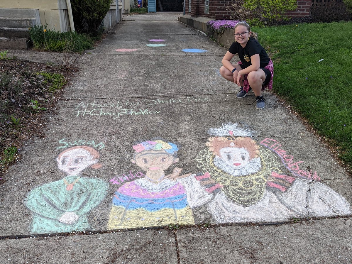 aprice77's tweet photo. My (not so) little artist.  She never ceases to amaze me. #ChangeTheView #FridaKahlo #QueenElizabeth #SusanBAnthony https://t.co/qjGeCCZbxy
