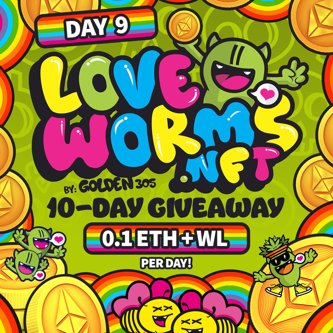 🚨There's only TWO days left of our giveaways for our early supporters! 🙌 Enter below for a chance to win 0.1 ETH and a WL spot for our NFT collection! ❤️

Rules ⤵
1️⃣Follow <a href="/TheLovewormsNFT/">The Loveworms NFT</a>
2️⃣Like &amp; Retweet
3️⃣Tag three friends

#Loveworms #SpreadLove #NFTCommunity #NFTGiveaway