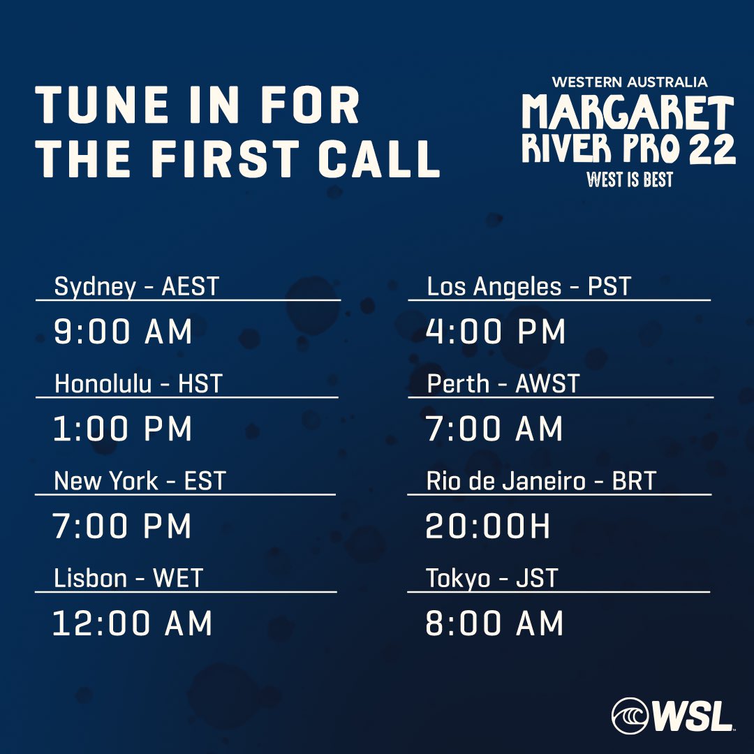 wsl's tweet photo. The Championship Tour has landed in Western Australia for the Margaret River Pro.
First Call: 7:00 am AWST
@westaustralia https://t.co/B2L6qeEAoW