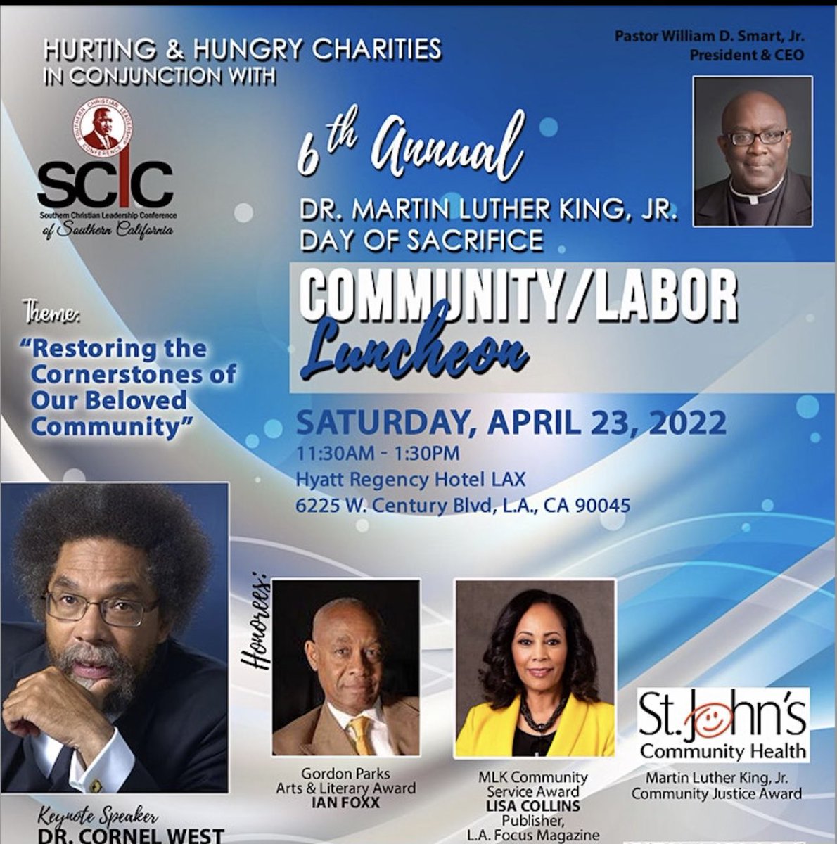 CornelWest's tweet image. I am honored to deliver the keynote this Saturday for the SCLC of Southern California #MLKDayOfSacrifice Community &amp;amp; Labor Luncheon!