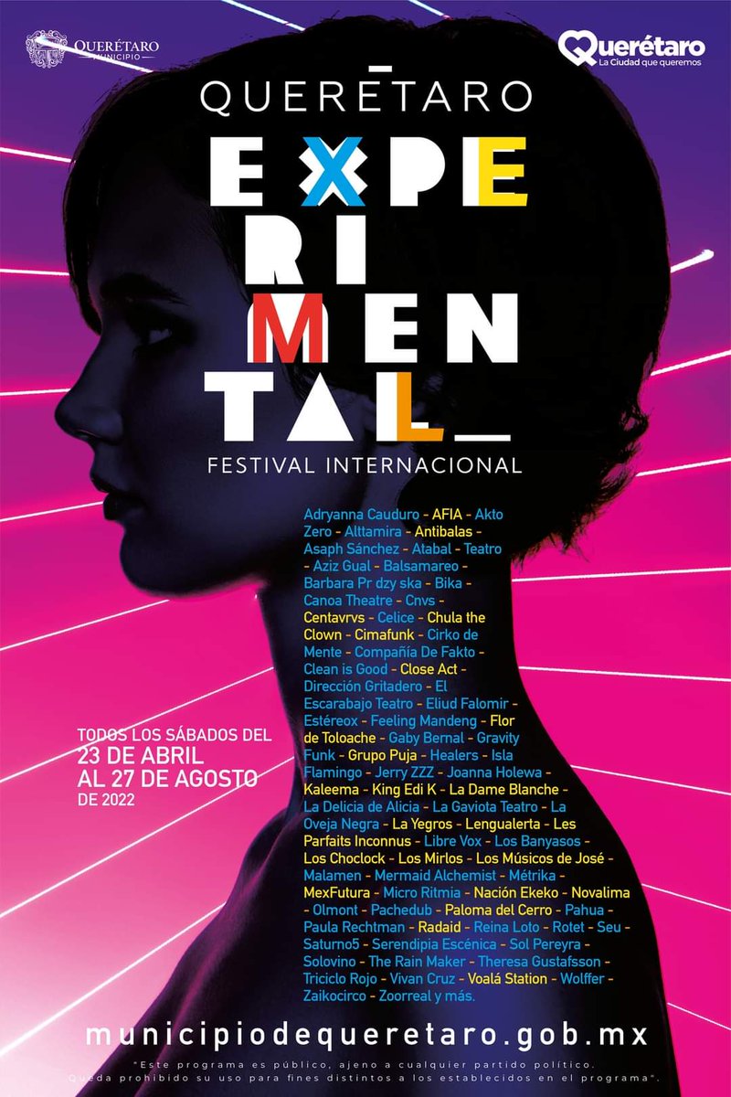 Conoce los artistas, grupos y compañías que podrás disfrutar cada fin de semana, a partir de este sábado. Contulta el sitio oficial: queretaroexperimental.gob.mx 

 #QroExperimental
