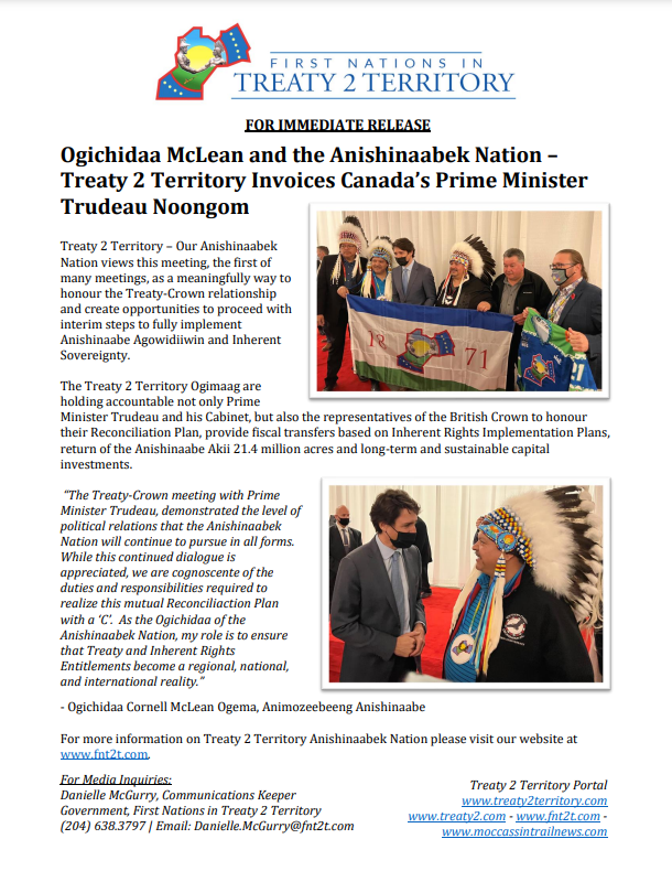 Treaty_2's tweet photo. MEDIA RELEASE:
Ogichidaa McLean and the Anishinaabek Nation – Treaty 2 Territory Invoices Canada’s Prime Minister @JustinTrudeau Noongom
👇🏽👇🏽 READ FULL STORY 👇🏽👇🏽 
https://t.co/YNF9DjmyTf
#AnishinaabekNation #FNT2T #Indigenous #Reconciliation #LandBack https://t.co/0tRE3U5CFB