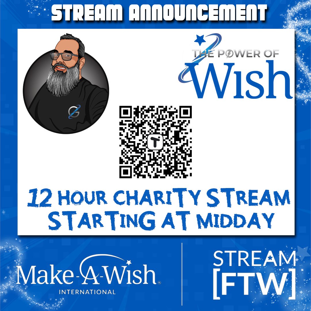 ⚡ The P✪WER Of Grint⚡ (@thepowerofgrint) on Twitter photo Starting in 1 hour. <a href="/MakeAWishIntl/">Make-A-Wish International</a> Stream For The Wishes.
I have over $5,000 worth of prizes to giveaway.
If you can't catch me live at twitch.tv/thepowerofgrint you can still donate by using the QR code in this post or here
donate.tiltify.com/@thepowerofgri…
#streamforthewishes Starting in 1 hour. <a href="/MakeAWishIntl/">Make-A-Wish International</a> Stream For The Wishes.
I have over $5,000 worth of prizes to giveaway.
If you can't catch me live at twitch.tv/thepowerofgrint you can still donate by using the QR code in this post or here
donate.tiltify.com/@thepowerofgri…
#streamforthewishes