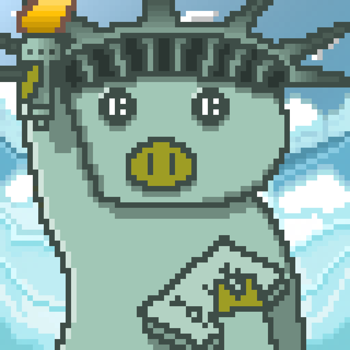 A piggy investor who holds the United States.

“Nothing valuable can be lost by taking time.”
—Abraham Lincoln

#PiggyIC #NFT #pixelart
