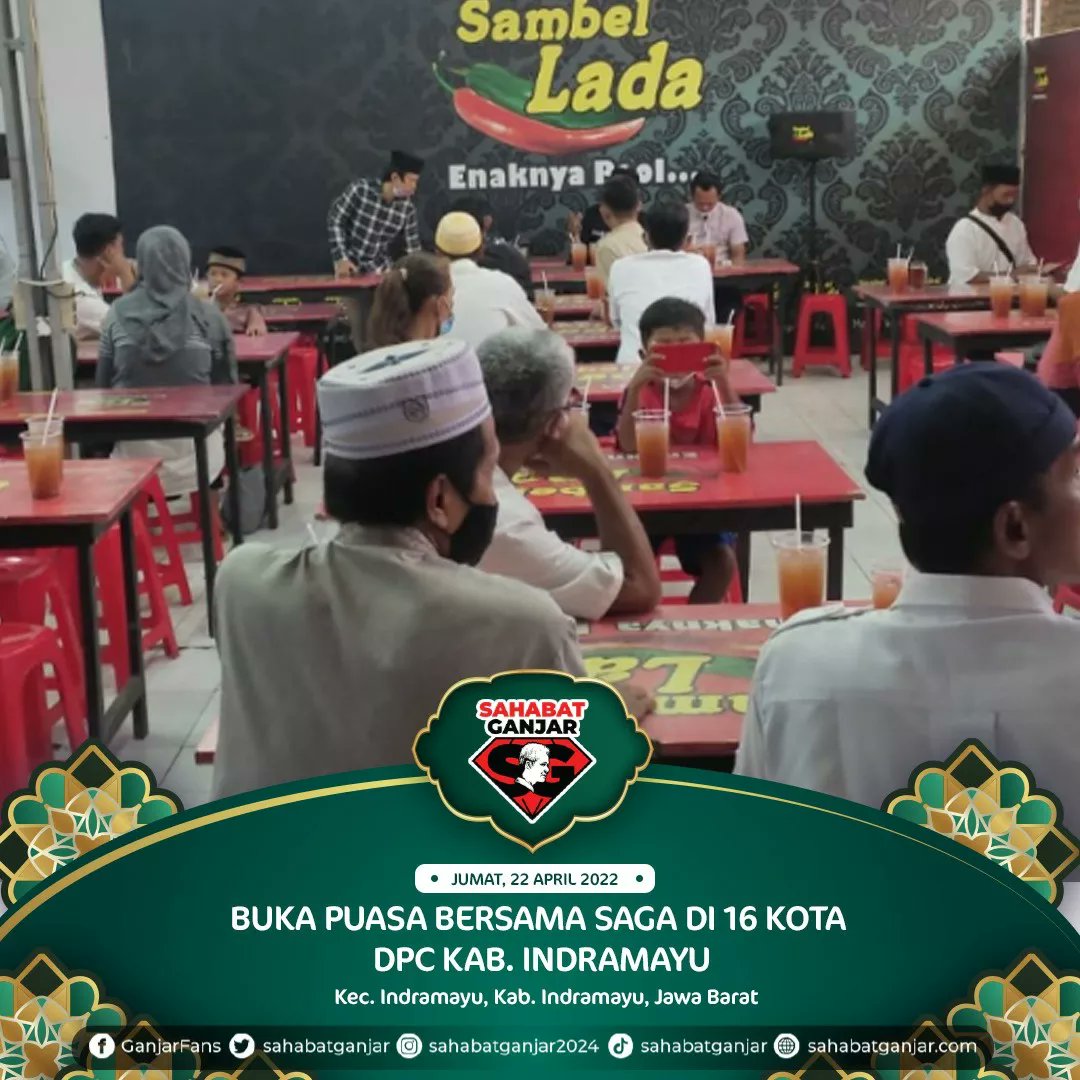 GanjarIndramayu's tweet photo. Bertempat di RM Sambel Lada
Jl. Jend. Sudirman No.27, Lemahabang,Indramayu. DPC Sahabat Ganjar Indramayu menggelar buka puasa bersama.

Besar harapannya dengan acara buka puasa bersama dapat memperkuat sinergi antar relawan.

#sahabatganjar #ganjarpranowo #Ganjar #Ramadhan https://t.co/0X57gKDJ3S