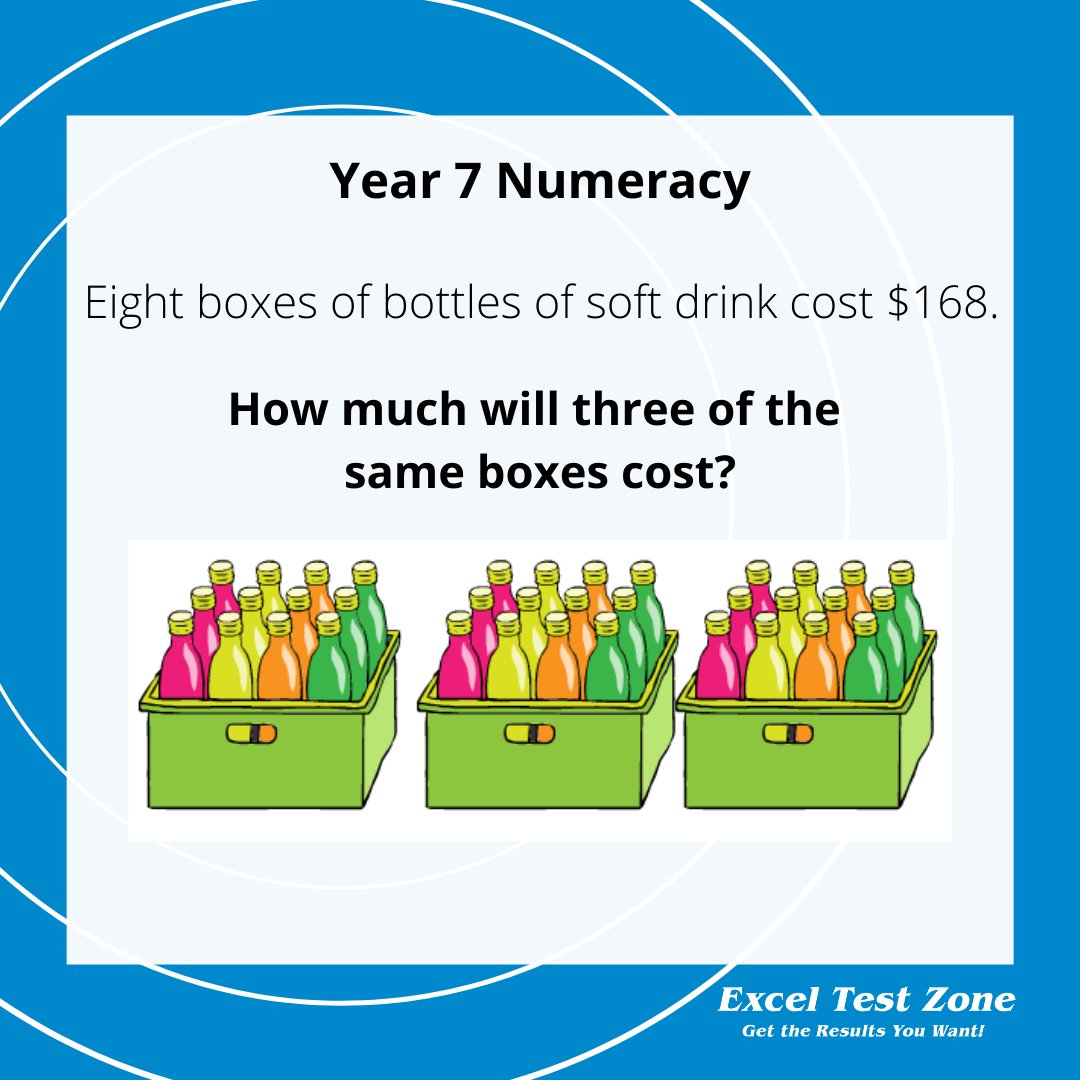 TestExcel's tweet image. Have fun answering this question from our Year 7 NAPLAN* Online–style Test Pack! ✨
How much will it cost? 
.
#naplan #exceltestzone #student #elearning #numeracy #year7 #grade7 #bottles #counting #noncalculator #test  #quizquestion #learningisfun #saturdayvibes