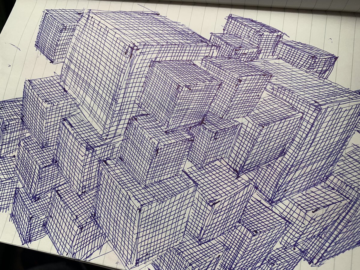 病院の待合室などで
息子を落ち着かせるためにお絵描きをよくしてあげるのですが、
そのノートの一部です。
息子は箱と魚しか描くことを許してくれない🤣
キューブ状のものと魚、ちょっとしたアート作品のようだ 
