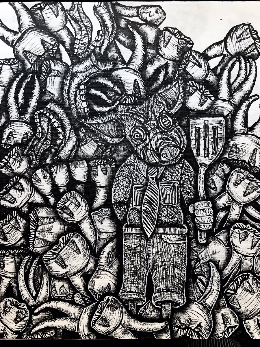 CharlyFasano's tweet photo. New drawing. “Everything but the teeth. Forget about it.” 16x20 inches acrylic paint pen on canvas. DM if you are compelled to give it a home. For more of my stuff visit https://t.co/nKfKGXXFBq
#pigs #pigart #murderboard #drawingoftheday #illustration https://t.co/Qv1ewIajxJ