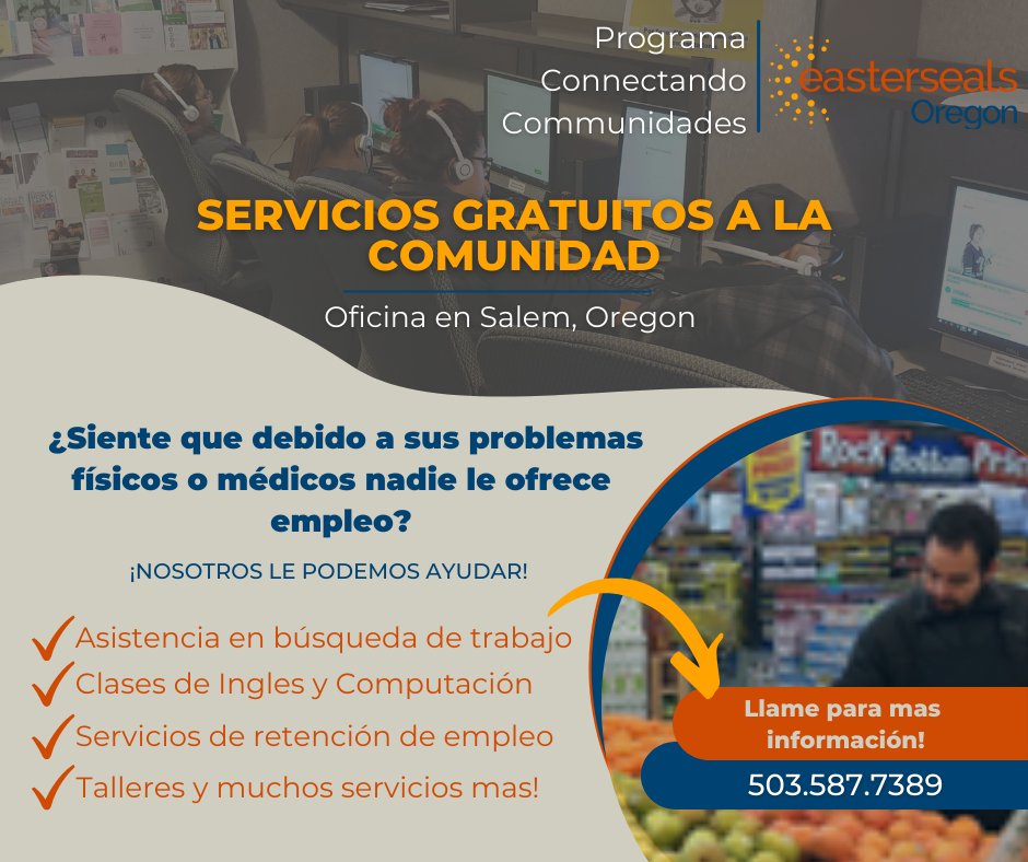 EasterSealsOr's tweet photo. Our Connecting Communities Program helps people living with disabilities and English as a second language build a career! Learn more: https://t.co/iZlqeTZUzn

#easterseals #connectingcommunities #esl #latinxleadership https://t.co/lebyiEVYEZ