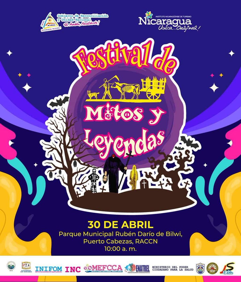 Tu cita es en Bilwi, Puerto Cabezas, este 30 de abril en el Festival de Mitos y Leyendas 🎭🎉🤩

#Nicaragua #NicaraguaÚnicaOriginal