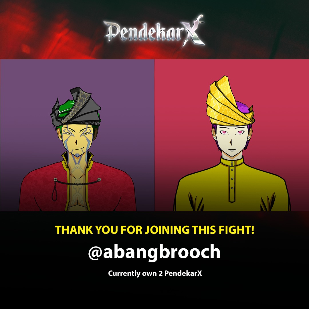 Thank you to <a href="/azhareewahid/">Abang Brooch DRiP💧🧡🟧 | NFTNYC2024</a> for grabbing two pendekar from our first batch!!!

"Perjuangan belum selesai"