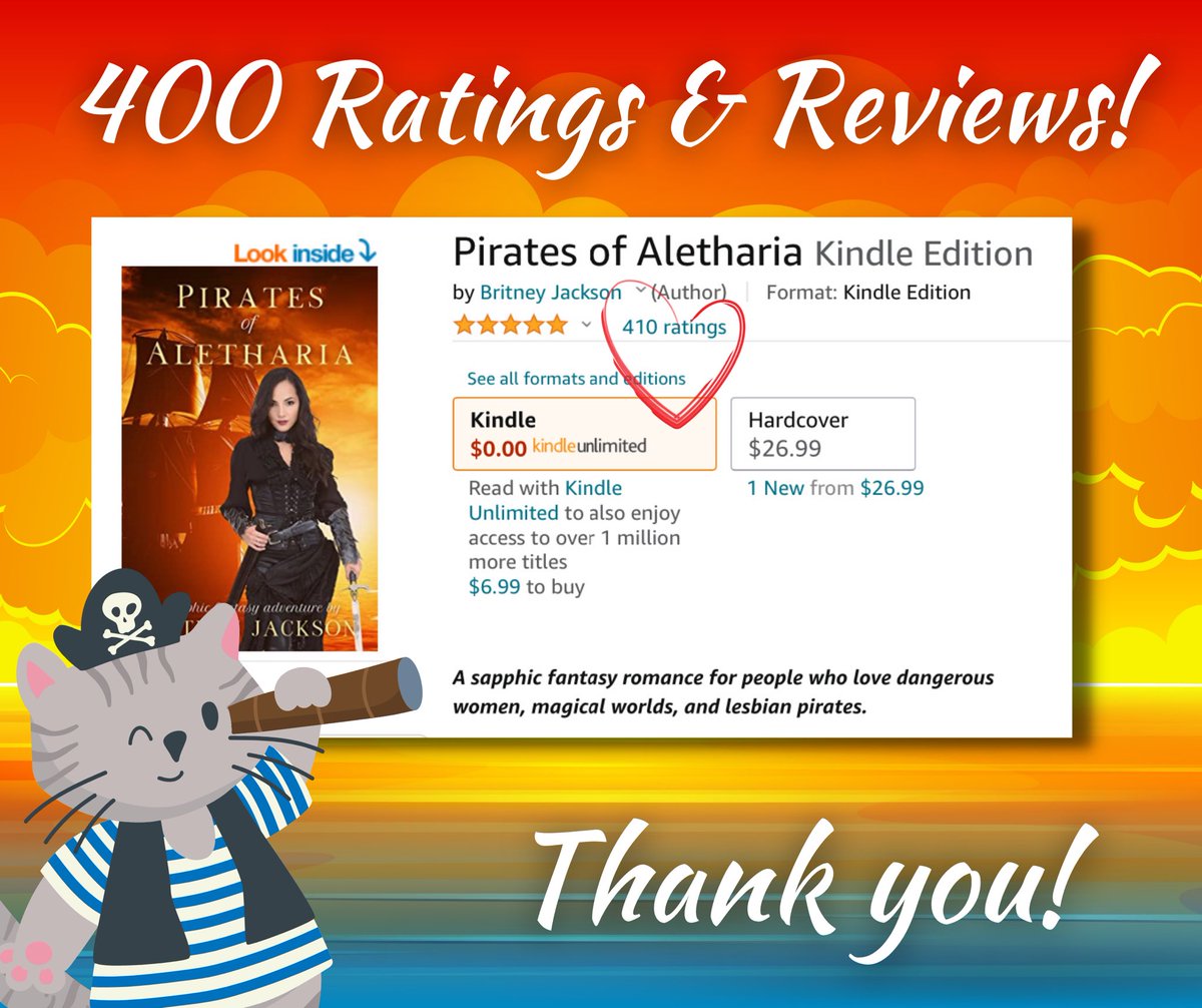 britneynjackson's tweet photo. Over 400 Amazon ratings &amp; reviews now! 💙 And still hanging out on the Lesbian Romance, Lesbian Fiction, &amp; LGBTQ Fantasy bestseller lists after 4 months. 😍

I am so amazed and SO grateful these lesbian pirates are finding such amazing readers. 💙 I appreciate you all so much! 💙 https://t.co/xmS0y60ZJ6