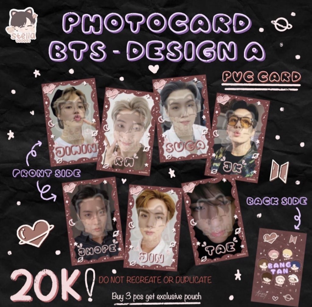 armysbyy's tweet photo. 💫 EXCLUSIVE PHOTOCARD SBYMYY 💫

2 Desain khusus untuk UNOFFICIAL PHOTOCARD BTS 💜

‼️ READ THIS ONE
- bahan PVC
- gambar HD, cetak 2 sisi
- bisa pilih member
- buy more than 3 will get pouch
- bisa co shopee untuk pengiriman
- LIMITED SLOT, ONLY 25 PCS

💫 PRICE 20K only https://t.co/CEPKFwLNtM