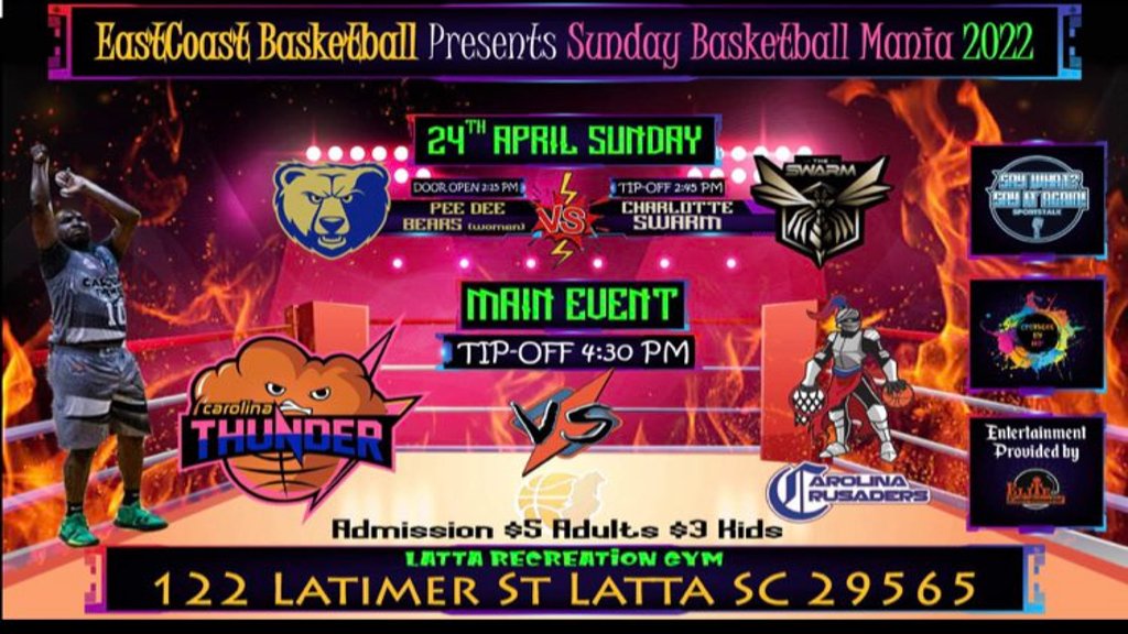 Join us on Sunday as the Carolina Thunder clash with the <a href="/CrusadersECBL/">Carolina Crusaders</a>  #ECBL