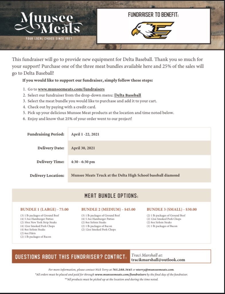 We have a couple more days left for our Munsee Meats fundraiser! Information is below. Thank you to all those supporting our program! Go Eagles!