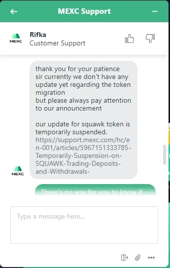For the $Squawk holders on <a href="/MEXC_Global/">MEXC Global</a>, they should release an announcement. 
$Chirp #Squawk $Caw $Qom