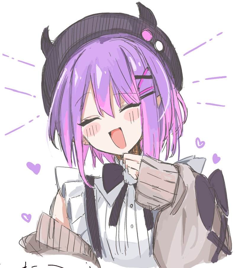 tokoyami towa 1girl solo purple hair closed eyes hat black headwear jirai kei  illustration images