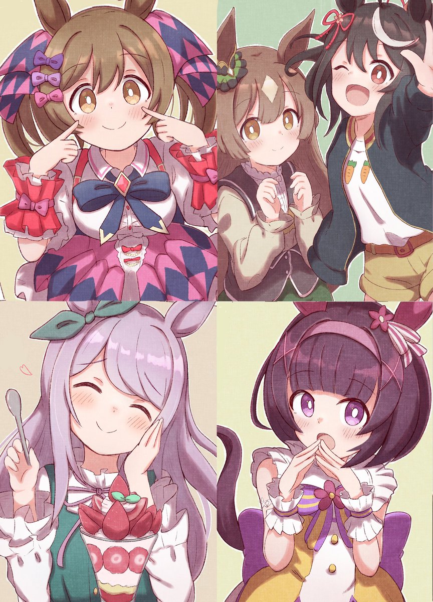 キタサンブラック(ウマ娘) ,メジロマックイーン(ウマ娘) ,スマートファルコン(ウマ娘) 「#絵柄が好みっていう人にフォローされたい 
#ウマ娘 
よろしければ…🥕🍰 」|すなぬこのイラスト