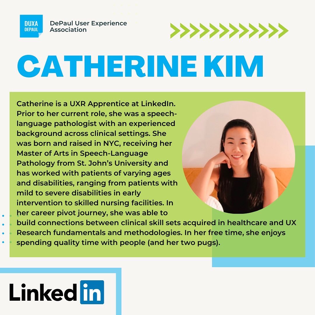 duxadepaul's tweet photo. Introducing a new DUXA event- Networking with LinkedIn: Industry Spotlight!  We're excited to hear from guest speakers Kristine Yuen (Sr. Design Manager), Catherine Kim (UX Research Apprentice and career shifter), Diane Park (Associate Designer and former summer intern),
(1/2) https://t.co/Yl29c7lpDC