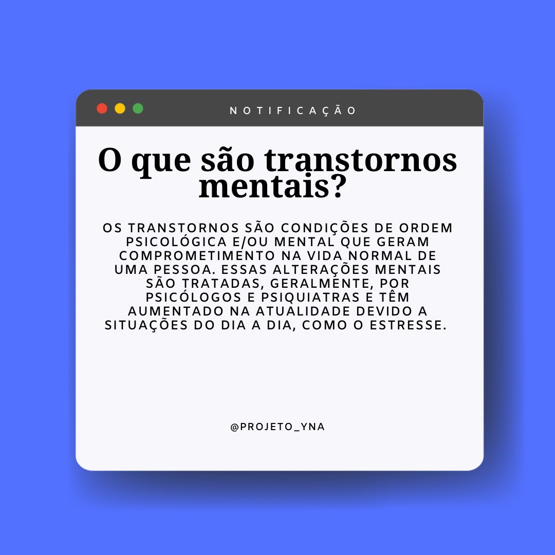 ProjetoYana's tweet photo. Você sabia disso?
 Podemos citar exemplos de transtornos, tais como: Transtorno Bipolar, Transtorno de Deficit de Atenção e Hiperatividade, Transtorno Obsessivo Compulsivo e Transtorno de Personalidade

Gostou do conteúdo? siga a gente nas redes vizinhas, em breve teremos mais!!! https://t.co/S9w5qhvJRT