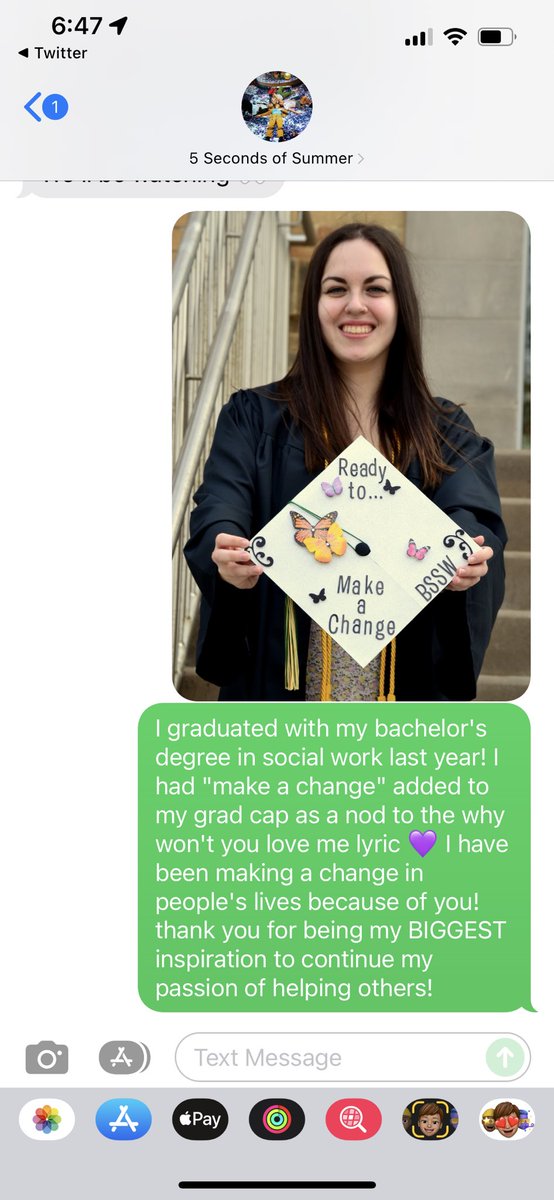 thank you for always inspiring me to “make a change” in other people’s lives! I obtained my bachelor’s degree in social work this time last year &amp; am about to complete my master’s degree to continue making a change 🦋 <a href="/5SOS/">5 Seconds of Summer</a> you push me every day to be the best version of myself!