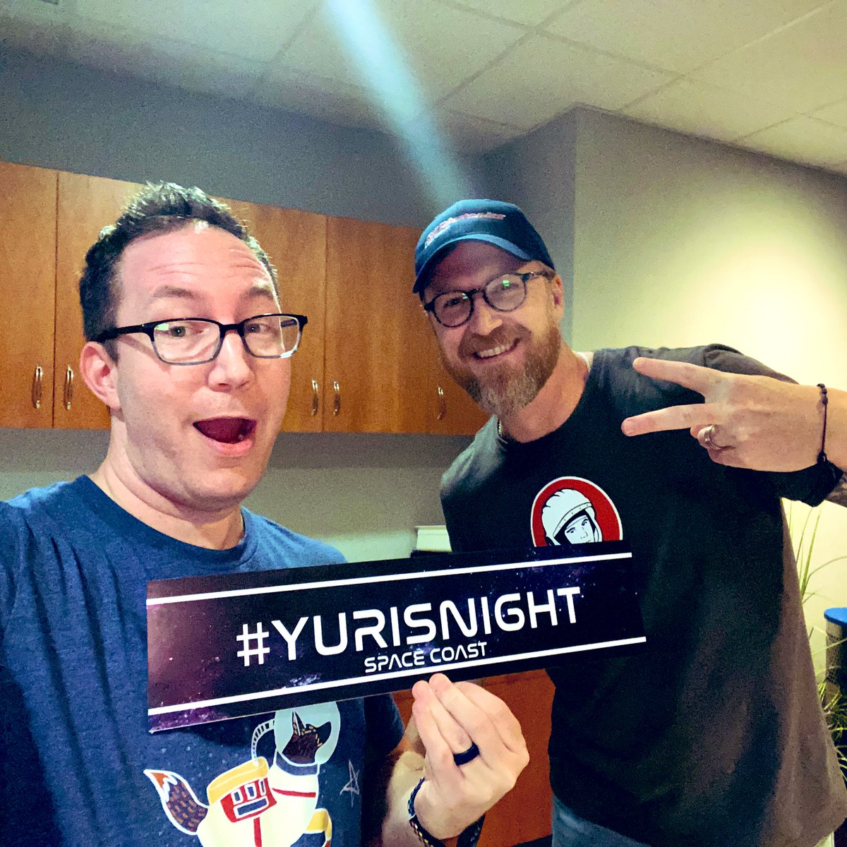tim846's tweet photo. Final prep day for @YurisNight_FL! Checking out photo props &amp; the green room at @ExploreSpaceKSC with @RyRoSpace! #YurisNight https://t.co/XM8nXGb5Zt https://t.co/eOmRhVjV4b