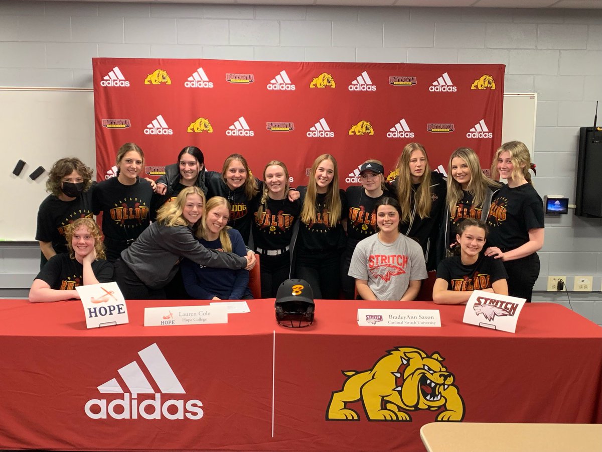 BHSBulldogsSB's tweet photo. Congratulations to Lauren Cole &amp; BradeyAnn Saxon on their commitment to continue their academic and athletic careers at Hope College and Cardinal Stritch University. We are so proud of you!  🐾🐾🥎 https://t.co/o7BZGLfY8X