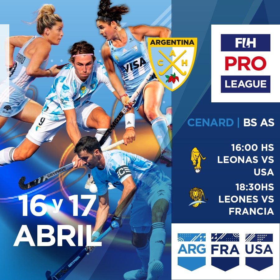 ¡Vení a alentar a #LasLeonas y #LosLeones este finde! 🇦🇷

16.00 | Leonas 🇦🇷 - Estados Unidos 🇺🇲
18.30 | Leones 🇦🇷 - Francia 🇫🇷

🏟 CeNARD, Av. Libertador 7109.

👉 Conseguí las entradas en ticketek.com.ar/fih-pro-league

🤜🇦🇷🤛