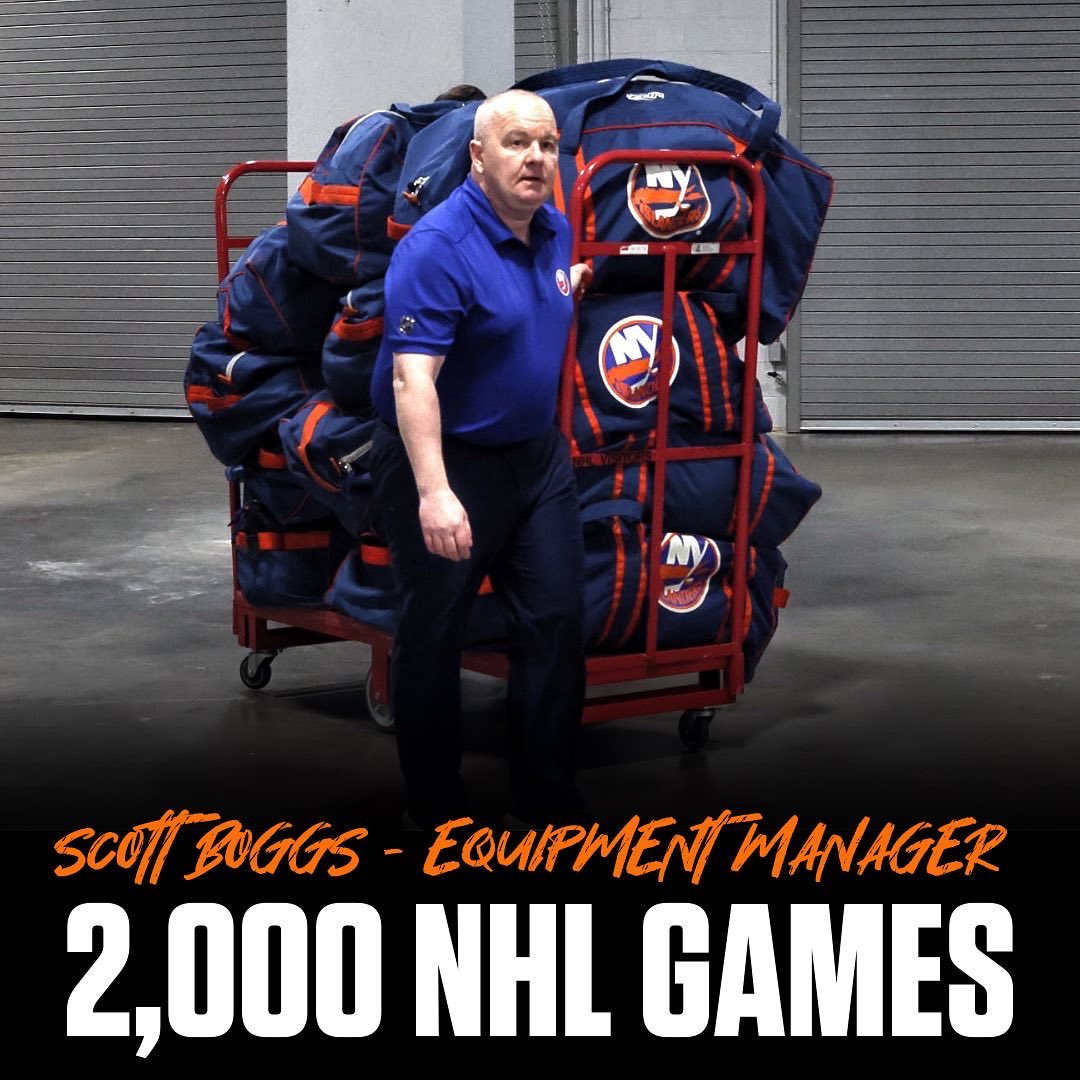 Tonight, #Isles equipment manager Scott Boggs will work his 2,000th game in  the NHL. He's been with the Islanders organization since 2006. He came  through on short notice with the Mike Bossy, image size:1080x1080