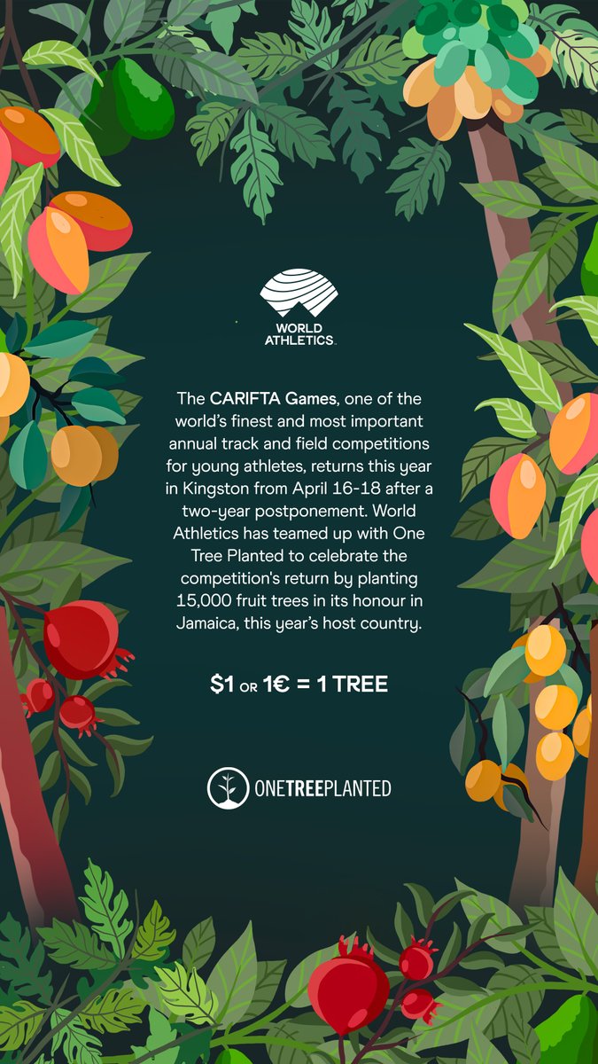 Kirani Z James (@kirani_james) on Twitter photo What an incredible way to celebrate the return of the Games after 2 years, as it is so important to us Caribbean athletes.
Help <a href="/WorldAthletics/">World Athletics</a> Sustainability and <a href="/onetreeplanted/">One Tree Planted</a> to reach this goal of 15,000 trees.
…ld-athletics-plants-trees.raisely.com
#cariftagames
#onetreeplanted
#earthday22 What an incredible way to celebrate the return of the Games after 2 years, as it is so important to us Caribbean athletes.
Help <a href="/WorldAthletics/">World Athletics</a> Sustainability and <a href="/onetreeplanted/">One Tree Planted</a> to reach this goal of 15,000 trees.
…ld-athletics-plants-trees.raisely.com
#cariftagames
#onetreeplanted
#earthday22