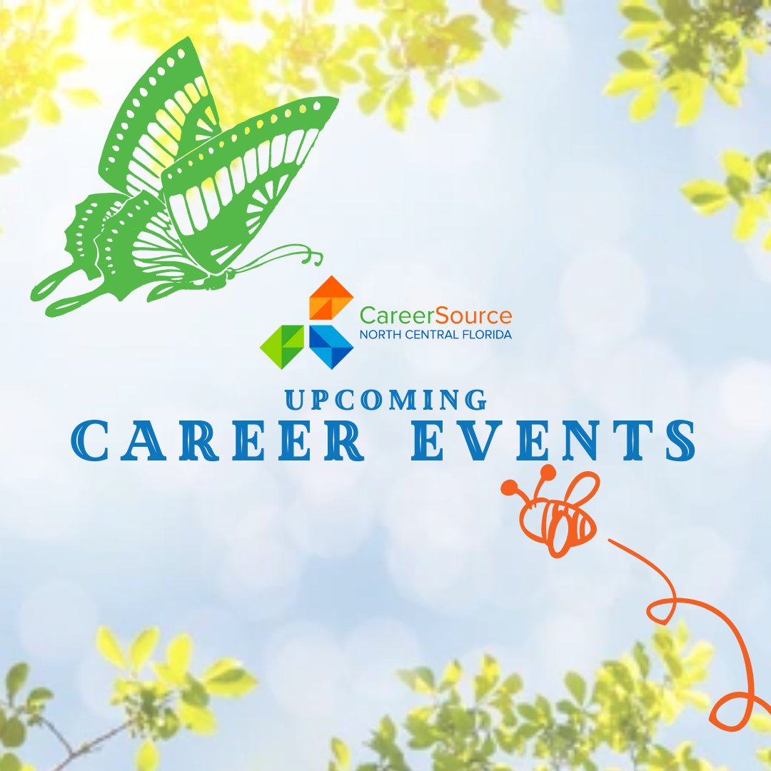 1) Recruitment Event: Florida Department of Children and Families  -> Friday, April 22 from 9:00 AM to 3:00 PM.

2) Healthcare Accelerator -> Wednesday, April 27 from 9:00 AM to 12:30 PM.

Visit bit.ly/3mYG2aE for more event details and instructions on how to register.