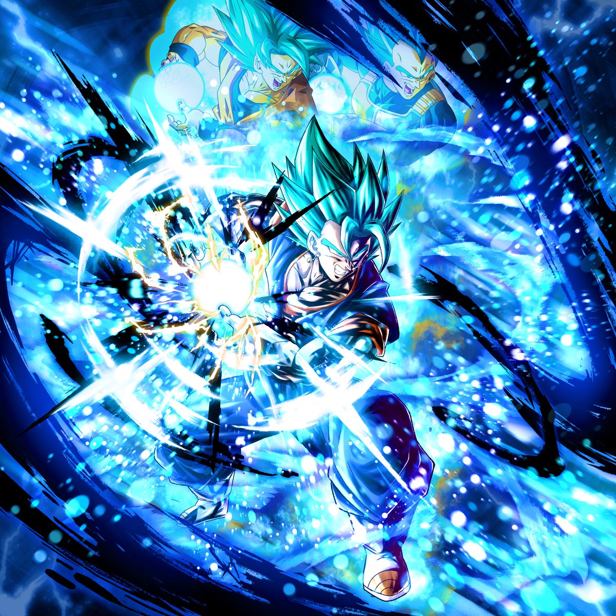 son goku super saiyan multiple boys male focus dougi blue hair spiked hair energy ball  illustration images
