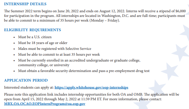 BBKogan's tweet photo. Come intern at the White House in OMB and get bubble tea with me! This position is paid, with the stipend ($6,000) working out to roughly $18-$20/hour, depending on your workload. Applications are due by May 2nd!
https://t.co/efTy0uXYZc https://t.co/Nr8LpLOySU